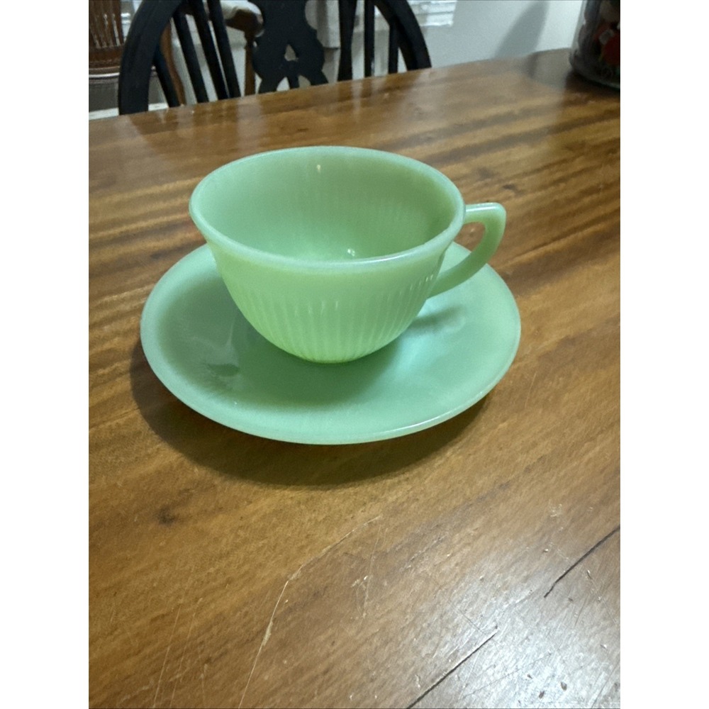 Vintage Fire King Jadeite Oven Ware Jane Ray Cup and Saucer